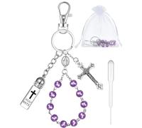 Blushtier Holy Water Bottle Keychain with Rosary Beads Crucifix, Christian Gift for Women Men Catholic Party Favor(Purple,Classic)