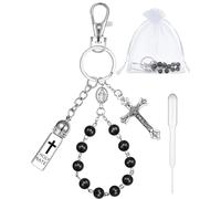 Blushtier Holy Water Bottle Keychain with Rosary Beads Crucifix, Christian Gift for Women Men Catholic Party Favor(Black,Classic)