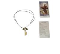 BLUSUPERSHOP Adjustable Necklace 80-42 cm Wooden Cross 4.3 x 3 cm Perforated A1 TAO Tau of Saint Francis Pendant Rosary Mary Madonna Religious Protect Me Adjustable with Saint for Prayer