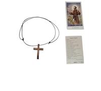 BLUSUPERSHOP Adjustable Necklace 80-42 cm Wooden Cross 4.3 x 3 cm TAO Tau of Saint Francis Pendant Rosary Mary Madonna Religious Protect Me Adjustable with Saint for Prayer