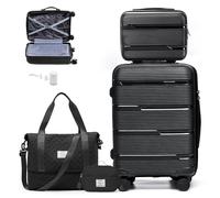 bluterm Vacuum Suitcase with Pump Suitcase Set 4 Pieces TSA Lock and 4 Wheels Includes Travel Bag Cosmetic Bag and Toiletry Bag, black, Travelite