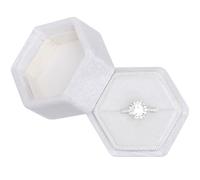 BLUTETE Hexagon Velvet Jewelry Single Slot Ring Box Engagement Wedding Box Keepsake Box Bridal Photo Ring (White)