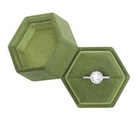 BLUTETE Hexagon Velvet Jewelry Single Slot Ring Box Engagement Wedding Box Keepsake Box Bridal Photo Ring (Olive Green)