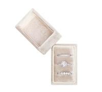 BLUTETE Rectangle 3 Slots Italian Velvet Jewelry Box Engagement Wedding Photo Ring Box Keepsake Box Triple Ring Gift Box (Champagne)