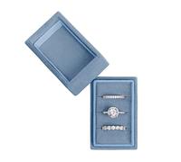 BLUTETE Rectangle 3 Slots Italian Velvet Jewelry Box Engagement Wedding Photo Ring Box Keepsake Box Triple Ring Gift Box (Ocean Blue)