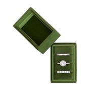 BLUTETE Rectangle 3 Slots Italian Velvet Jewelry Box Engagement Wedding Photo Ring Box Keepsake Box Triple Ring Gift Box (Olive Green)