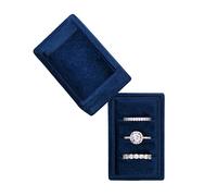 BLUTETE Rectangle 3 Slots Italian Velvet Jewelry Box Engagement Wedding Photo Ring Box Keepsake Box Triple Ring Gift Box (Navy)