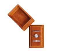 BLUTETE Rectangle 3 Slots Italian Velvet Jewelry Box Engagement Wedding Photo Ring Box Keepsake Box Triple Ring Gift Box (Burnt Orange)