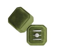 BLUTETE Square-Octagon Velvet 3 Slots Jewelry Ring Box Engagement Wedding Box Keepsake Box Bridal Photo Ring Triple Slots (Olive Green)