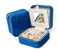 BLUTETE Travel Jewelry Box Organizer Velvet Travel Case With Mirror Ring Earrings Necklaces Storage Organizer Box (Midnight Blue)