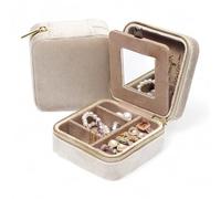 BLUTETE Travel Jewelry Box Organizer Velvet Travel Case With Mirror Ring Earrings Necklaces Storage Organizer Box (Champagne)