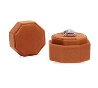 BLUTETE Velvet 2 Slots Jewelry Ring Box Engagement Wedding Box Keepsake Box Bridal Photo Ring Double Slots Octagon (Burnt Orange)
