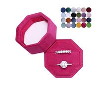 BLUTETE Velvet 2 Slots Jewelry Ring Box Engagement Wedding Box Keepsake Box Bridal Photo Ring Double Slots Octagon (Raspberry)