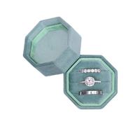 BLUTETE Velvet 3-Slot Octagon Engagement Wedding Ring Box (Emerald Green)