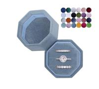 BLUTETE Velvet 3 Slots Jewelry Ring Box Engagement Wedding Box Keepsake Box Bridal Photo Ring Triple Slots Octagon (Ocean Blue)