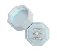 BLUTETE Velvet 3 Slots Jewelry Ring Box Engagement Wedding Box Keepsake Box Bridal Photo Ring Triple Slots Octagon (Powder Blue)