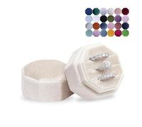 BLUTETE Velvet Jewelry Box with 3 Slots for Engagement Rings Wedding Memories Bridal Ring Triple Octagonal Slot (Champagne)