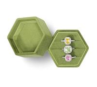 BLUTETE Velvet Jewelry Ring Box,Hexagon 3 Slots Wedding Day Ring Box,Premium Vintage Ring Display Holder Case for Wedding Ceremony Proposal Engagement(Olive Green)