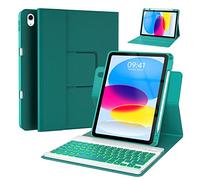 BLUTLOTUS 360 Rotatable Keyboard Case for iPad 10th Generation 2022 10.9 Inch with Pencil Holder, 7 Color Backlit Detachable Bluetooth, Smart Folio Tablet Cover (Teal)