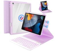 BLUTLOTUS Case for iPad 9th/8th/7th Generation with Keyboard 10.2 Inch,360° Rotatable Magnetic Keyboard Case,Pencil Holder&Grooves Design,7 Color Backlit Detachable Wireless Keyboard(Purple)
