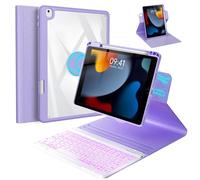 BLUTLOTUS Case for iPad 9th/8th/7th Generation with Keyboard 10.2 Inch,360° Rotatable Magnetic Keyboard Case,Pencil Holder&Grooves Design,7 Color Backlit Detachable Wireless Keyboard(Purple)