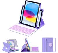 BLUTLOTUS for iPad 11th (A16) 10th Generation Case with Keyboard (2025/2022) - 360° Rotatable Magnetic Folio Cover, 7 Color Backlit Detachable Keyboard with Pencil Holder (Purple)