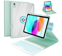 BLUTLOTUS for iPad 11th (A16) 10th Generation Case with Keyboard (2025/2022) - 360° Rotatable Magnetic Folio Cover, 7 Color Backlit Detachable Keyboard with Pencil Holder(Green)
