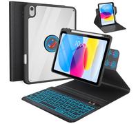 BLUTLOTUS for iPad 11th (A16) 10th Generation Case with Keyboard (2025/2022) - 360° Rotatable Magnetic Folio Cover, 7 Color Backlit Detachable Keyboard with Pencil Holder (Black)