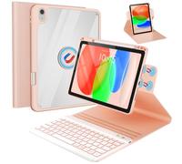 BLUTLOTUS for iPad 11th (A16) 10th Generation Case with Keyboard (2025/2022) - 360° Rotatable Magnetic Folio Cover, 7 Color Backlit Detachable Keyboard with Pencil Holder (Rose Gold)