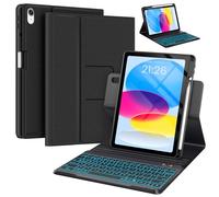 BLUTLOTUS Keyboard Case for iPad 10th Generation 2022 10.9 inch,360° Rotatable Keyboard Case with Pencil Holder, 7 Color Backlit Detachable Bluetooth Keyboard,Smart Folio Tablet Cover (Black)