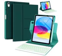 BLUTLOTUS Keyboard Case for iPad 11th a16 10th Generation, 360° Rotatable Cover with Pencil Holder, 7 Color Backlit Detachable Bluetooth Keyboard for 2022 10.9 inch & 2025 11''(Teal)