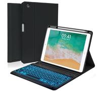 Keyboard case for iPad 5th/6th Generation 2017/2018, 9.7 Inch iPad Air 2 Case with Keyboard, Removable Wireless Backlit Keyboard Detachable, Folio Smart Cover, Tablet Case with Pencil Holder(Black)