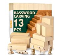 Bluvizo Basswood Woodworking Carving Blocks: 13 Pcs Unfinished Softwood Blocks Kit with Stickers in 3 Different Sizes, Bass Wood Pieces for Beginners Whittling Craft, Gift for Hobbyist DIY Fun