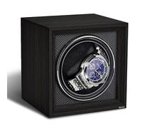 Bluvizo Single Automatic Watch Winder: Black Wood Watch Rocker Box Bidirection Rotation Auto Watch Display Storage Gift for Men and Women - USB Powered