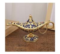 BLUVLY 34cm Aladdin Lamp Legend Magic Genie Lamp, Metal Wishing Lamp Home Office Table Ornament Vintage Decoration Home Tea Oil Pot (blue)