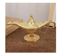 BLUVLY 34cm Large Gold Aladdin Magic Lamp, Metal Wishing Lamp Vintage Home Tea Oil Pot Aladdin Genie Wishing Lamp Household Ornaments, European Creative Retro Genie Lamp