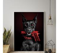 Bluvos Doberman Gun Canvas Painitng Hypebeast Luxury Dog Lover Poster Wall Art Pictures Modern Living Room Home Decor (Color : A, Size : 40x60cm No Frame)