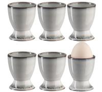 Bluweet Egg Cups Set of 6 Egg Holders Egg Stand Porcelain Ceramic cm for Any Breakfast Table Hard and Soft Boiled Eggs Grey 6 Spoons (B)