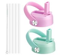 Bluwing Lids with Straw for Hydroflask Wide Mouth 12 16 18 20 32 40 64oz, Straw Lid for Hydroflask Water Bottles, Flexible Handle Replacement Lid Straws Cap(Purple Pink-Light Mint)
