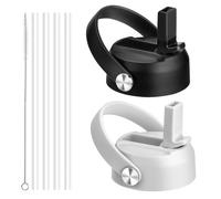 Bluwing Lids with Straw for Hydroflask Wide Mouth 12 16 18 20 32 40 64oz, Straw Lid for Hydroflask Water Bottles, Flexible Handle Replacement Lid Straws Cap(Black-White)