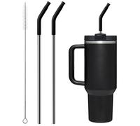 Bluwing Metal Straw with Silicone Tip for 40oz Stanley Cup, 2 Pcs Stainless Steel Straws Replacement for Stanley 40 oz 30 oz Adventure Quencher Travel Tumbler Cup, 1 Straw Brush (Black)