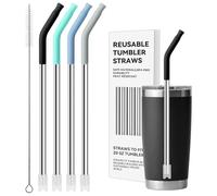 Bluwing Stainless Steel Straws for 20 oz YETI Tumbler, 4 Pcs Metal Straws Reusable with Silicone Tip for 20 oz Stanley Cup and 16 oz Glass Cups(Color 1)