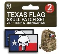 Bluyellow 2Pcs Texas Flag Skull Patch, Embroidered Tactical Morale Patches with Hook and Loop, Military Patches for Vest, Backpack, Dog Harness, Hat, Tactical Gear, 2x3 Inches