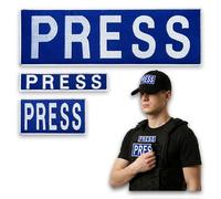 Bluyellow 3-Pack Press Patch Embroidered Patches for Press Vest Photographer Body Armor Vest Tactical Backpack Military Helmet Badge Blue 3.2x9.8 in 1x4.5 in 2x3.5 in