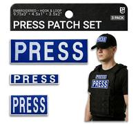 Bluyellow 3-Pack Press Patch Embroidered Patches for Press Vest Photographer Body Armor Vest Tactical Backpack Military Helmet Badge Blue 3.2x9.8 in 1x4.5 in 2x3.5 in