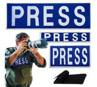 Bluyellow 3Pcs Press Patch Set, Embroidered Patches for Press Vest, Photographer, Body Armor Vest, Tactical Backpack, Military Helmet, Badge, Blue and White, 3.2x9.8, 1x4.5, 2x3.5