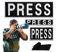 Bluyellow 3Pcs Press Patch Set, Hook and Loop Embroidered Patch for Press Vest, Tactical Body Armor, Photographer Vest, Tactical Backpack, Press Badge, Black and White, 3.2x9.8, 1x4.5, 2x3.5 Inches