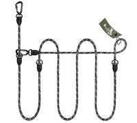 BLUZELLE Adjustable 3m Rope Dog Lead for Medium & Large Dogs, Double Leash for 2 Dogs, Hands Free, 2x Strong Aluminium Snap Hook, Reflective Nylon Multi-Use Training Lead Leather Details, Color:Black