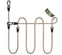 BLUZELLE Adjustable 3m Rope Dog Lead for Medium & Large Dogs, Double Leash for 2 Dogs, Hands Free, 2x Strong Aluminium Snap Hook, Reflective Nylon Multi-Use Training Lead Leather Details, Color:Brown