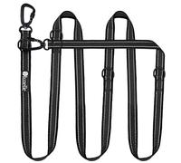 bluzelle Strong Double Dog Lead 3m for Large Dogs up to 220lb, Adjustable & Rubberised Tape with Reflective Seam, 2x Carabiner Clip 360° Aluminum, Crossbody Strap Hands Free Dog Leash, Color:Black
